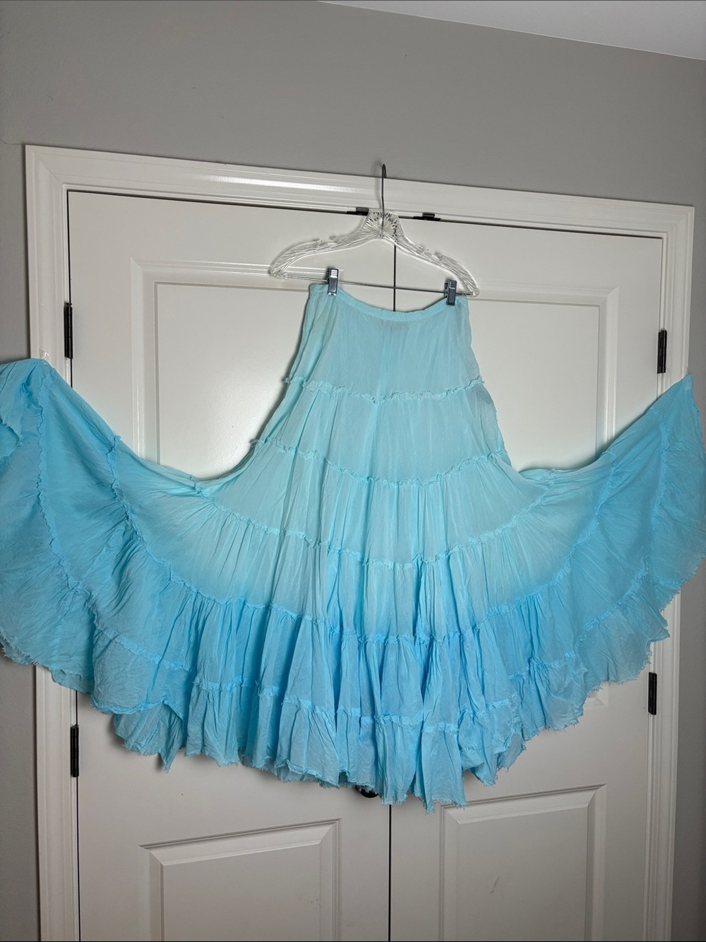 Vintage Ombre Tiered Light Aqua Maxi Skirt - Women 100% Cotton - Picture 2 of 12